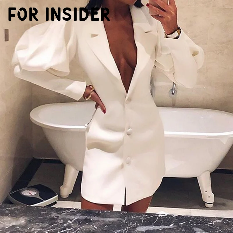 Винтажный буф рукав белый блейзер Платье женское сексуальное облегающее офисное