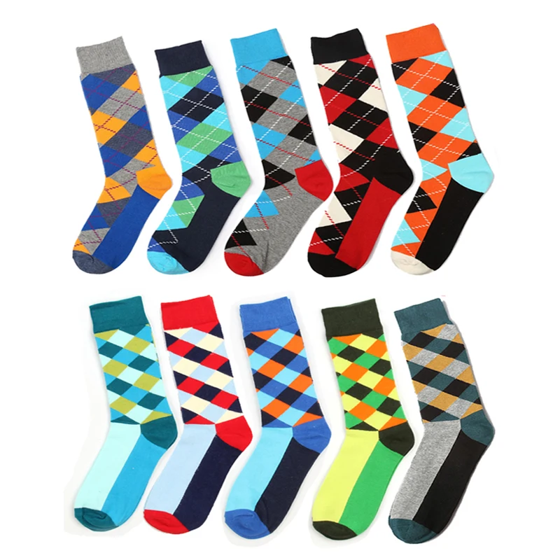 

10/5pairs Colorful Cotton Blends Men's Socks Summer Autumn Comfortable Art Print Solid Color Crew Business Long Sox 2021