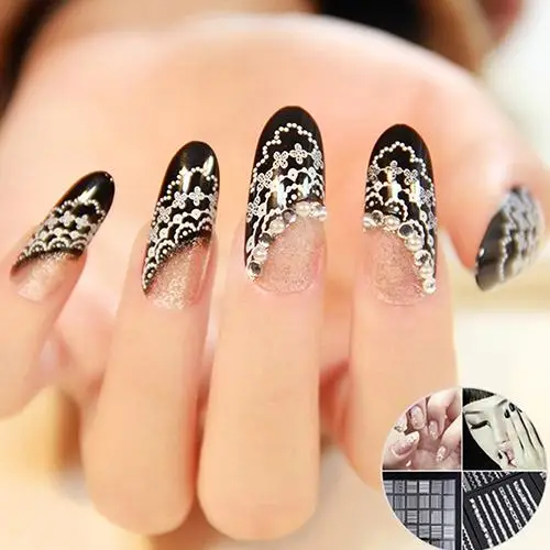 

30 Sheets 3D Lace Nail Art Stickers White DIY Tips Decal Manicure Tools