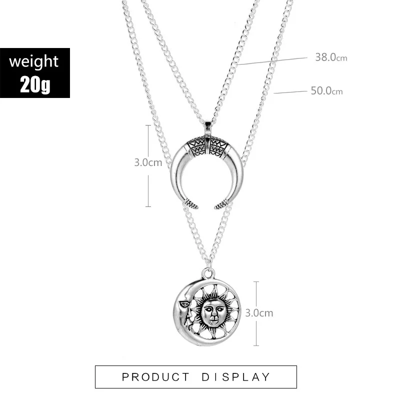 Круг Солнце Луна кулон ожерелье для женщин Многослойная Металлическая цепь