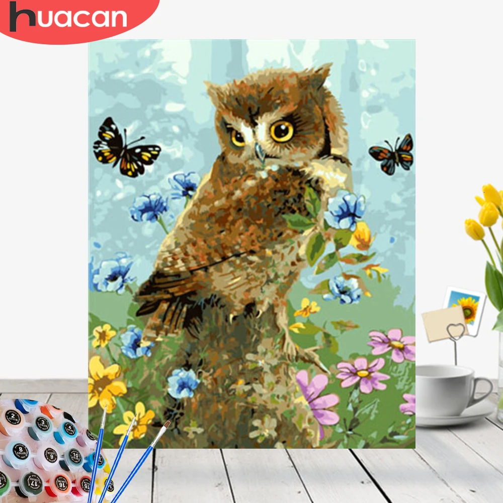 

HUACAN Pictures By Numbers Owl Animals HandPainted Kits Drawing Canvas Oil Painting Home Decoration DIY Gift