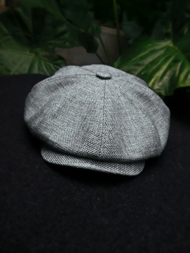Newsboy cotton and linen tothe octagonal cap beret big head circumference hat shading retro black newsboy cap of England