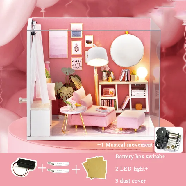 H017with cover music Кукольный дом мебель DIY Миниатюрная модель пылезащитный чехол 3D Деревянный кукольный домик рождественские подарки игрушки для детей дневник котенка H013# E - Цвет: H017with cover music