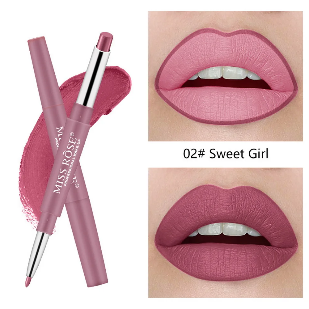 02 MISS ROSE, 14 цветов, двухконцевые помады, стойкая, водостойкая, профессиональная, увлажняющая, для губ, карандаш, матовая - Цвет: 02