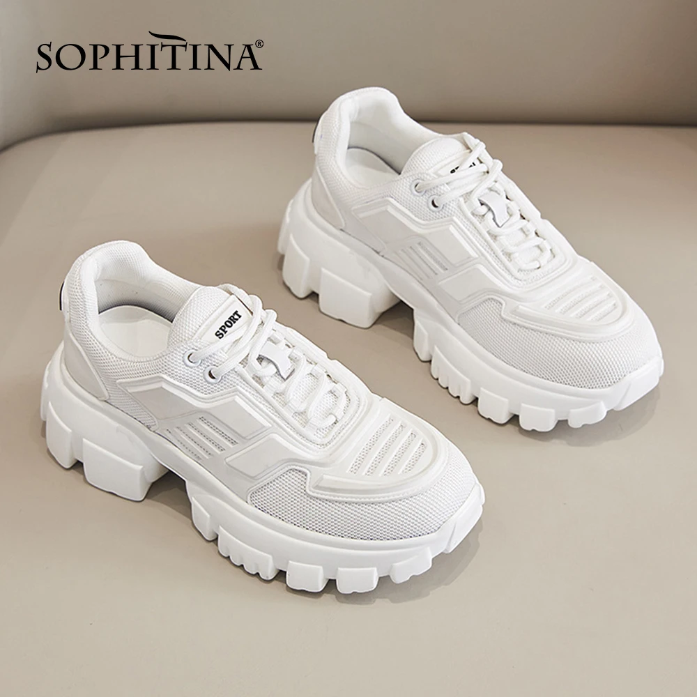 

Кроссовки SOPHITINA женские сетчатые, спортивная обувь на платформе, кожаные, на шнуровке, массивные универсальные, без каблука, YO852