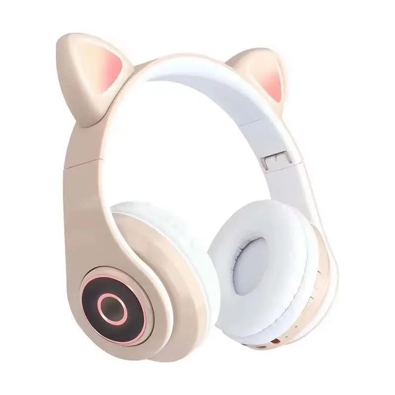 FOR New cat ear headset head-mounted cute cat ear bluetooth luminous headset for girls to send card wireless folding enlarge