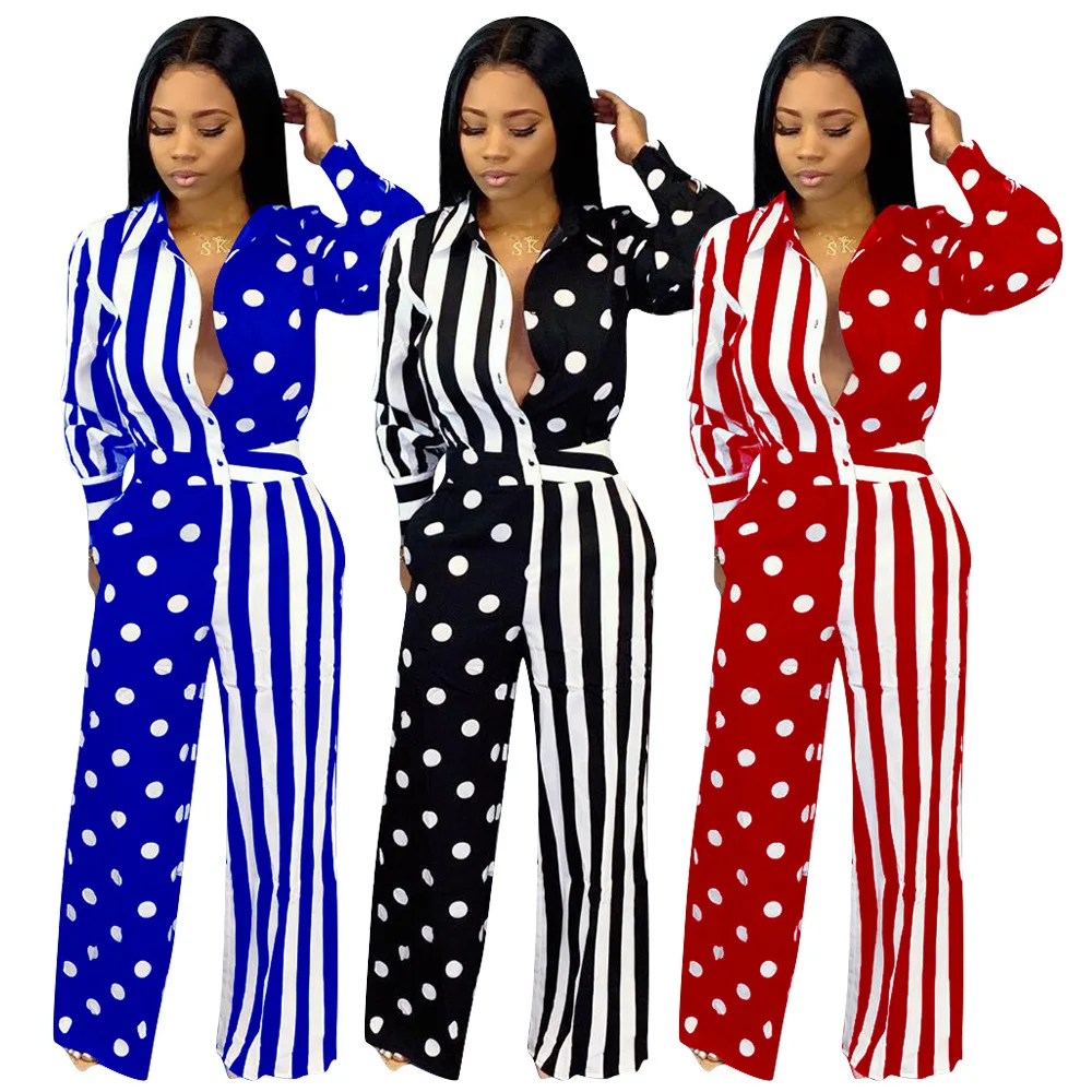 

2021 summer new fashion polka dot printing casual jumpsuit