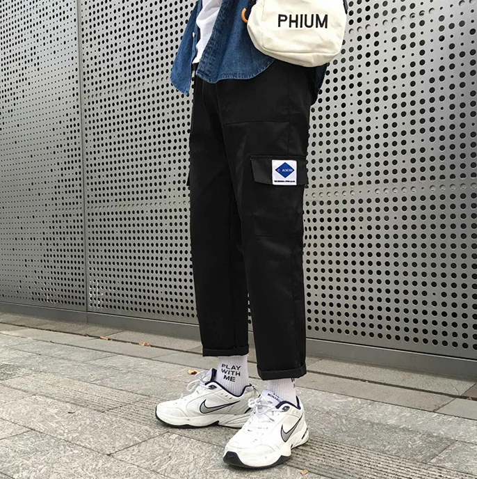 

3426, мужские Модные Брендовые брюки, Корейская версия модных свободных прямых универсальных повседневных укороченных брюк