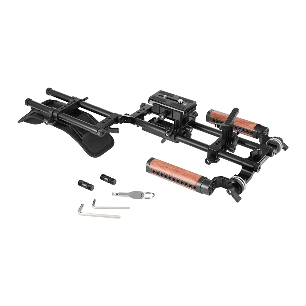 CAMVATE Pro Shoulder Mount Rig With Manfrotto Baseplate & Dual Rosette Wood Handle Lens Support For DSLR Camera / DV Camcorder |