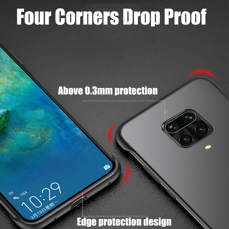 Чехол для Xiaomi Redmi Note 9S Прозрачный ударопрочный жесткий чехол-рамка без рамки с