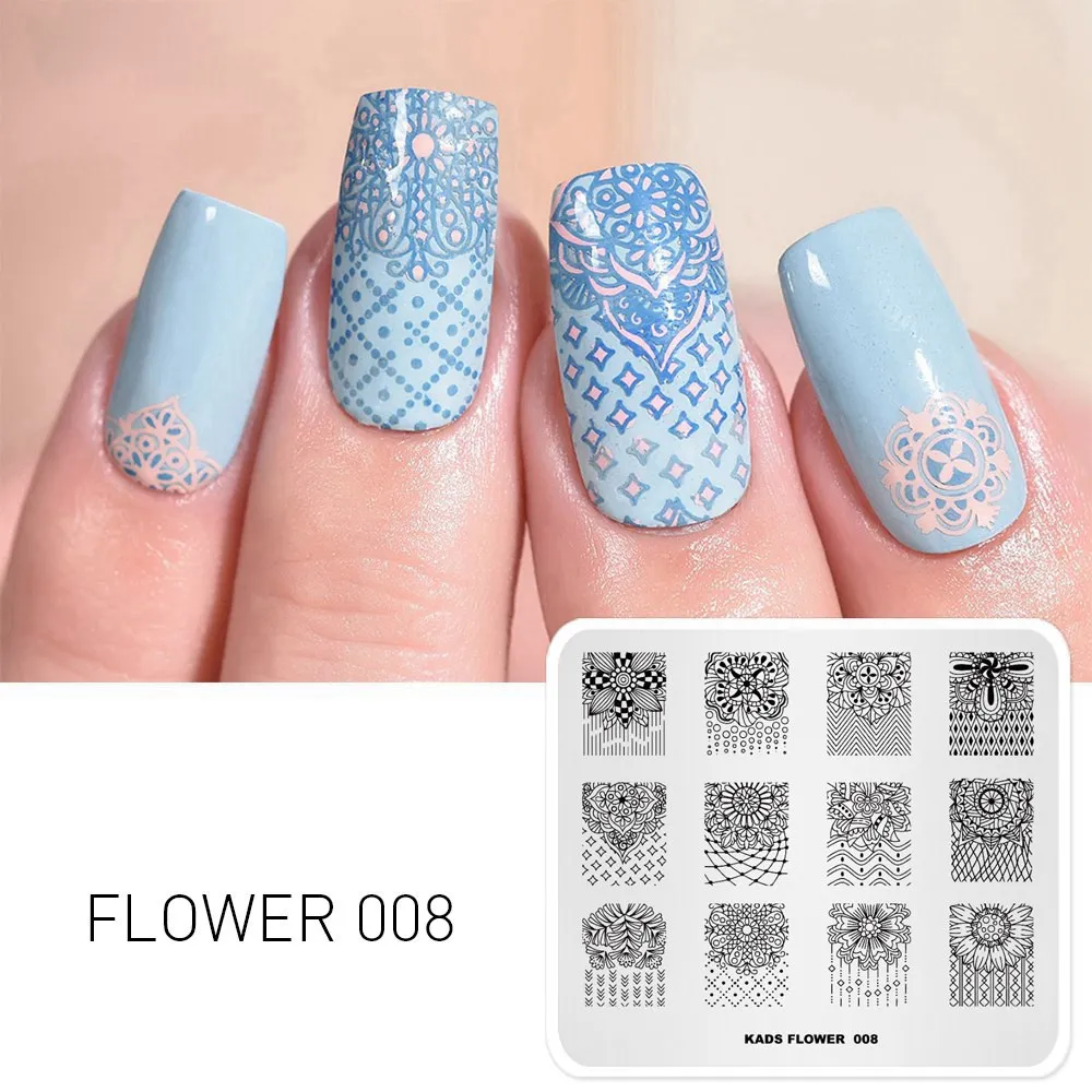 FLOWER 008 Новинка 7*8 см штамповки пластины красота дизайн из нержавеющей стали шаблоны для дизайна ногтей DIY Рождественский трафарет печать штамп-печатка - Цвет: FLOWER 008