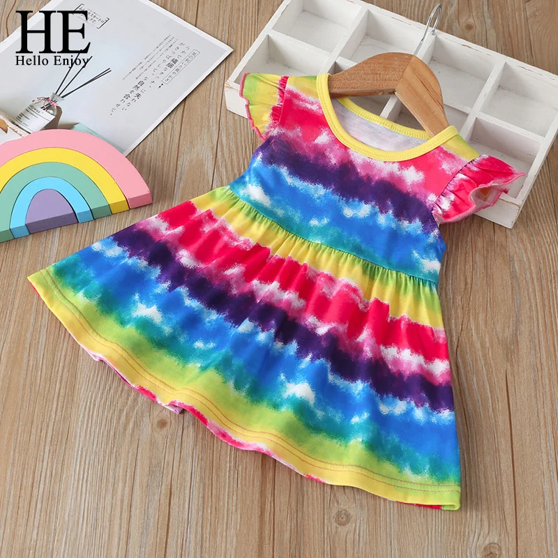 

HE Hello Enjoy/Новые модные летние разноцветные вечерние платья с короткими рукавами для маленьких девочек; Детское платье принцессы для девочек