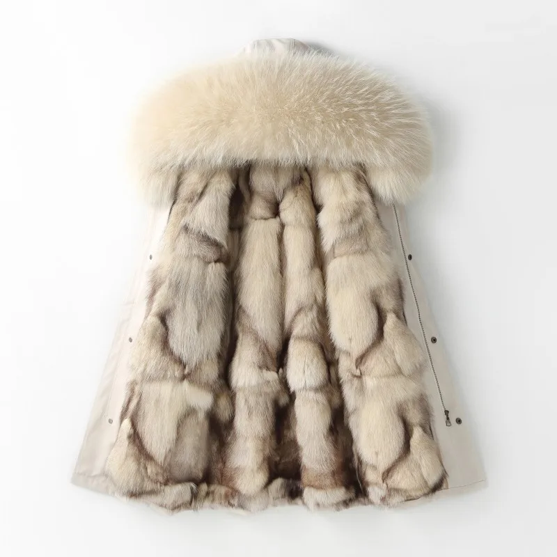 New Style Fox Hair Collar Fur Lined Hooded Warm Thick Parkas 3xl Plus Size Middle Length Removable Pockets Black Coats For Women
