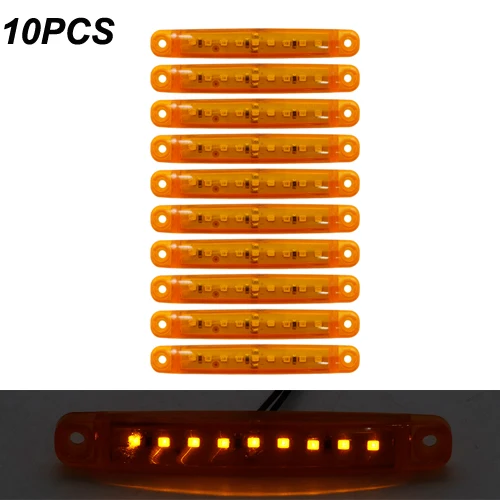 9LED amber x10 Янтарный автомобилей Внешнее освещение светодиодный 12 V-24 v 9/6 светодиодный авто шины Грузовик Боковые Габаритные светодиодный индикатор низкая СВЕТОДИОДНЫЙ трейлер светильник задняя сторона лампы - Цвет: 9LED amber x10