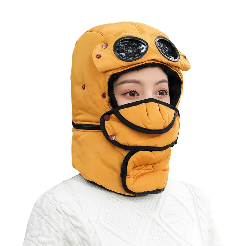 

Windproof Ski Bibs And Glasses Warm Cap Winter Snowboard Mask Women Bike Cycling Hats Waterproof Thermal Fleece Balaclava Hooded