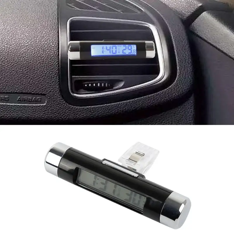 

Car Automotive Blue Backlight With Clip Portable Blue 1PC Car Digital LCD Clock Temperature Display Electronic Clock Thermometer