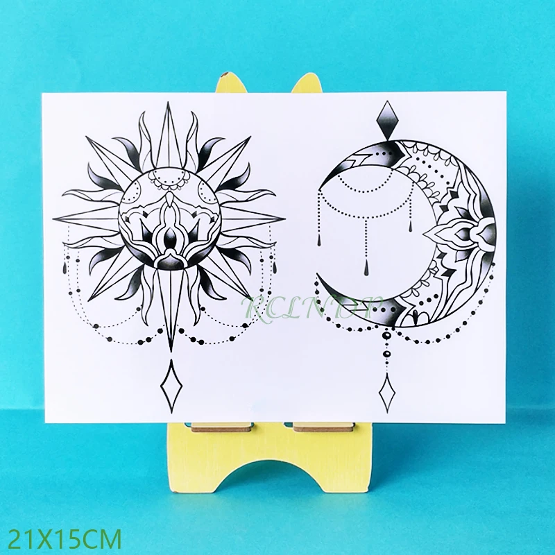 Водостойкая Временная тату-наклейка привлекательная луна солнце флэш-тату