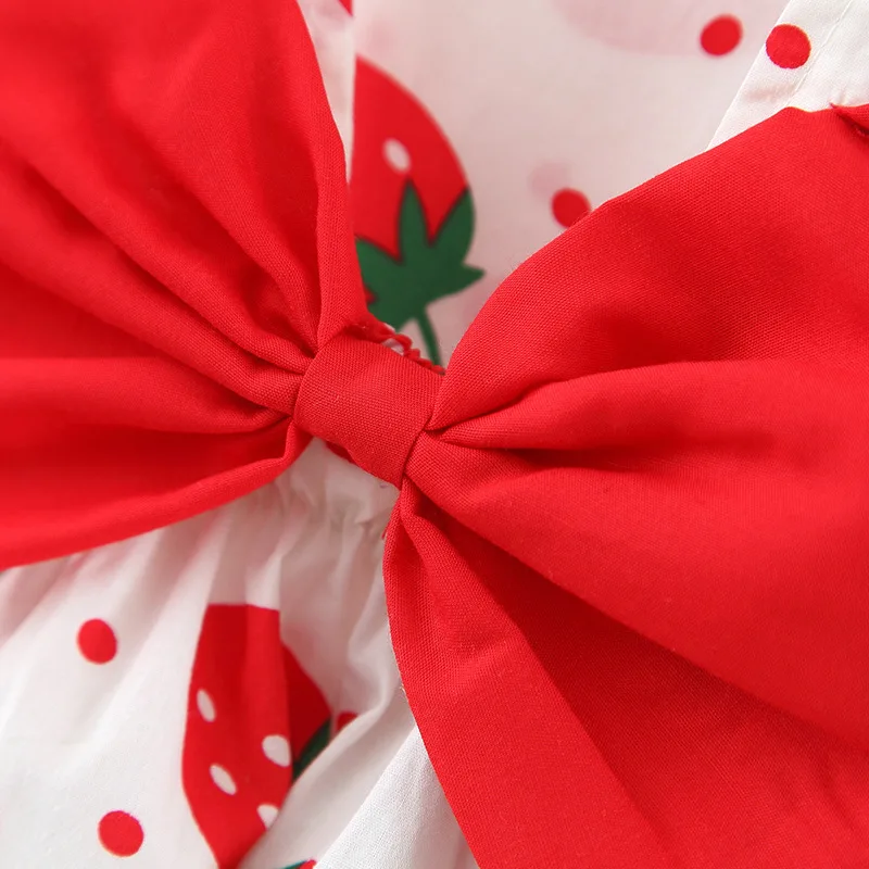 

New In Baby Dress Beach Princess Costume Strawberry Cute Bow Flowers Sleeveless Cotton Toddler Infant Dresses 0-3 Y