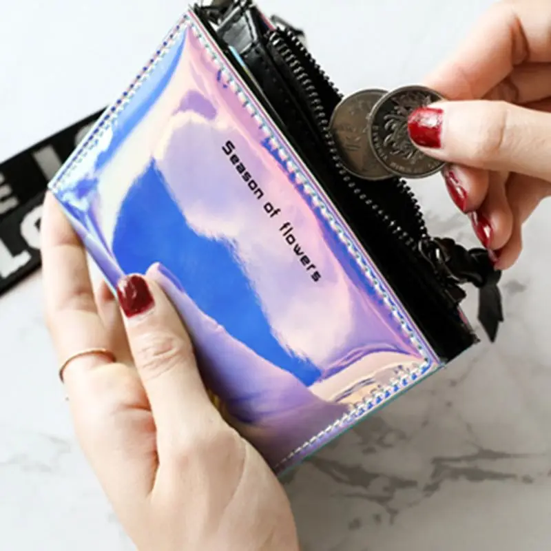 

50LD Women Hologram Leather Wallet Button Purse Lady Short Handbag Bag