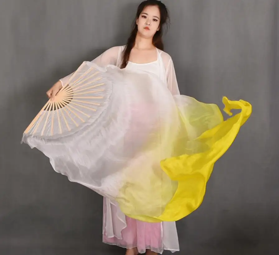 White Yellow New 4 Colors Gradient Belly Dance Silk Veil Kids Women Silk Dance Scarves Shawls Wraps 120cm 180cm Wholesale - Цвет: White Yellow