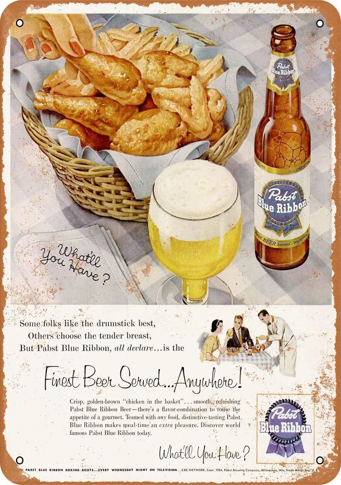 Металлическая вывеска-1954 АТС, пиво и жареные курицы, воспроизведение ржавчины, ретро настенный домашний бар паб, винтажный Декор для кафе, 8x12 дюймов