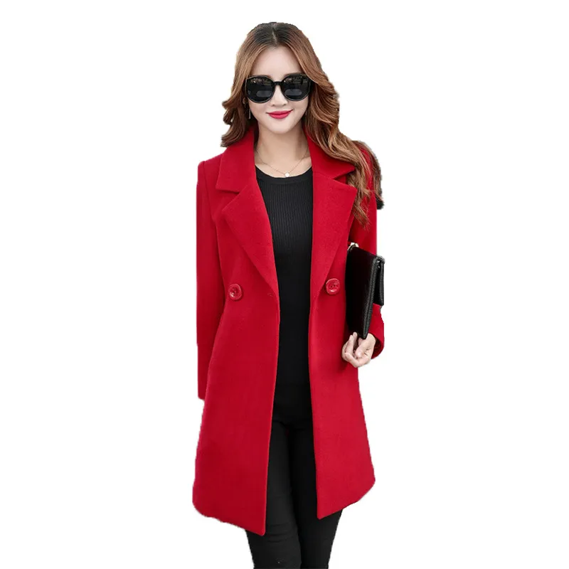 Женское шерстяное пальто красный желтый черный M 4XL плюс размер куртка осень зима