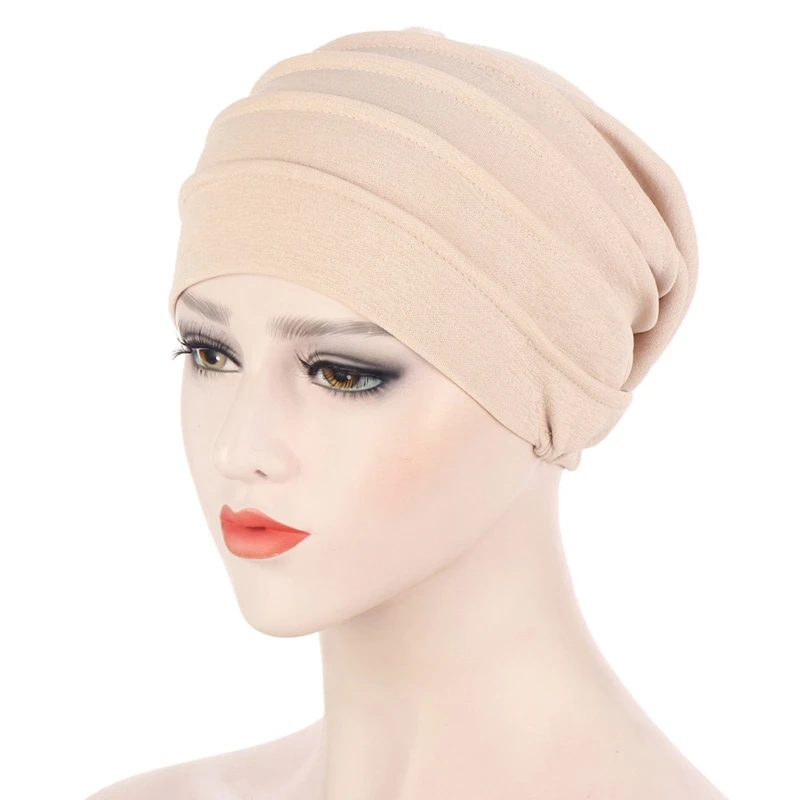 

New Elastic Fashion Turban Hat Solid Color Women Headscarf Bonnet Inner Hijabs Cap Muslim Hijab Wrap Head Hat Hexagonal Pile Cap