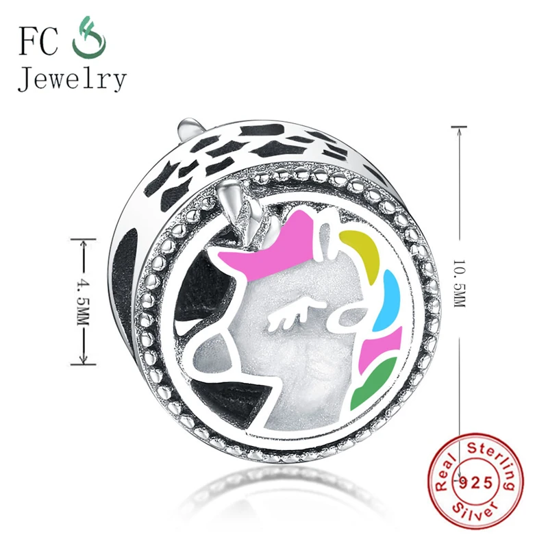 Подлинная 925 пробы серебряная эмаль амулет в виде единорога подходит для