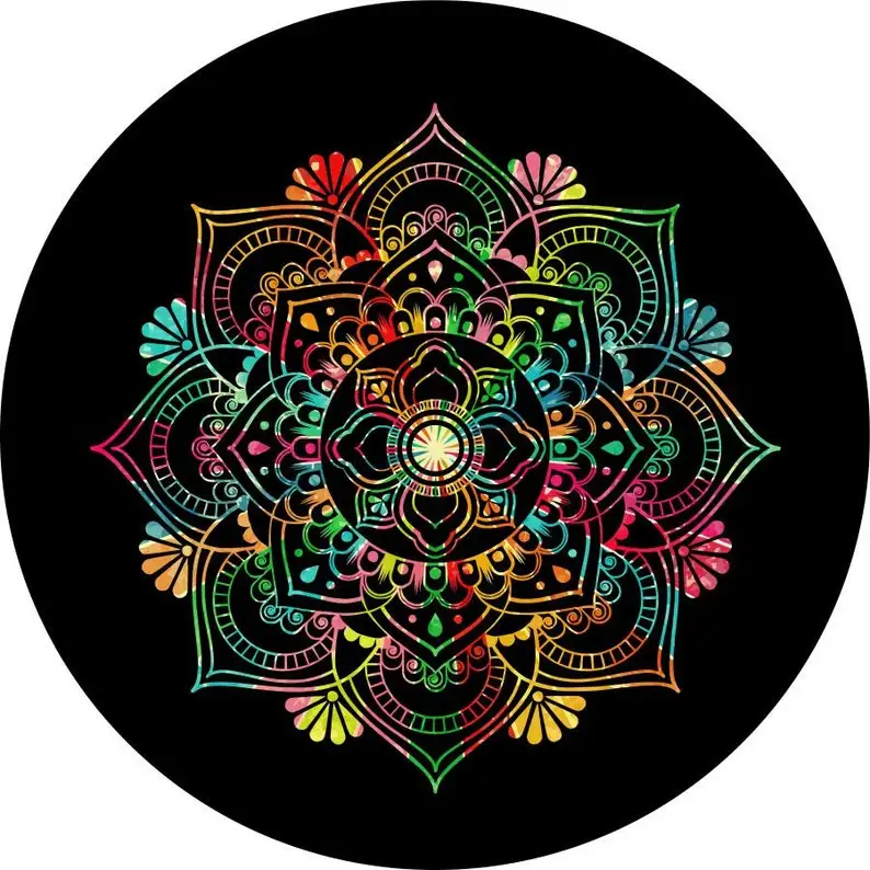 

Rainbow Mandala Spare Tire Cover for any Vehicle, Make, Model and Size - Car, RV, Travel Trailer, Camper and MORE