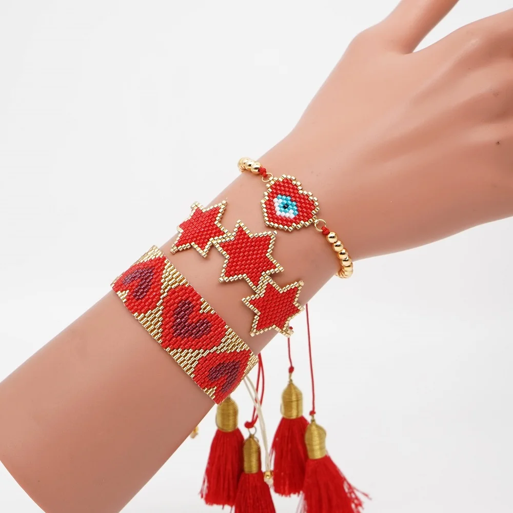 Go2boho MIYUKI сердце браслет бохо шик женский Турецкий Дурной глаз браслет красный набор звезда ювелирные изделия Pulsera Mujer кисточкой Handmad