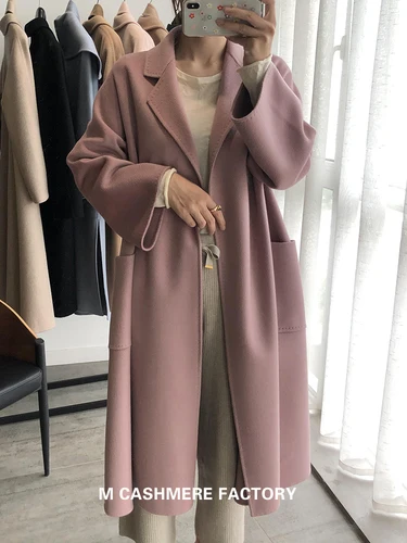 Rose Tcyeek зима элегантный роскошный 95% кашемировое пальто женское осеннее шерстяное пальто Женская куртка+ пояс Одежда винтажное длинное пальто LW1650 - Цвет: Rose