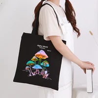 black vintage anime bag colorful mushroom print ulzzang gothic harajuku womens shopper bag large capacity canvas bag y2k bag