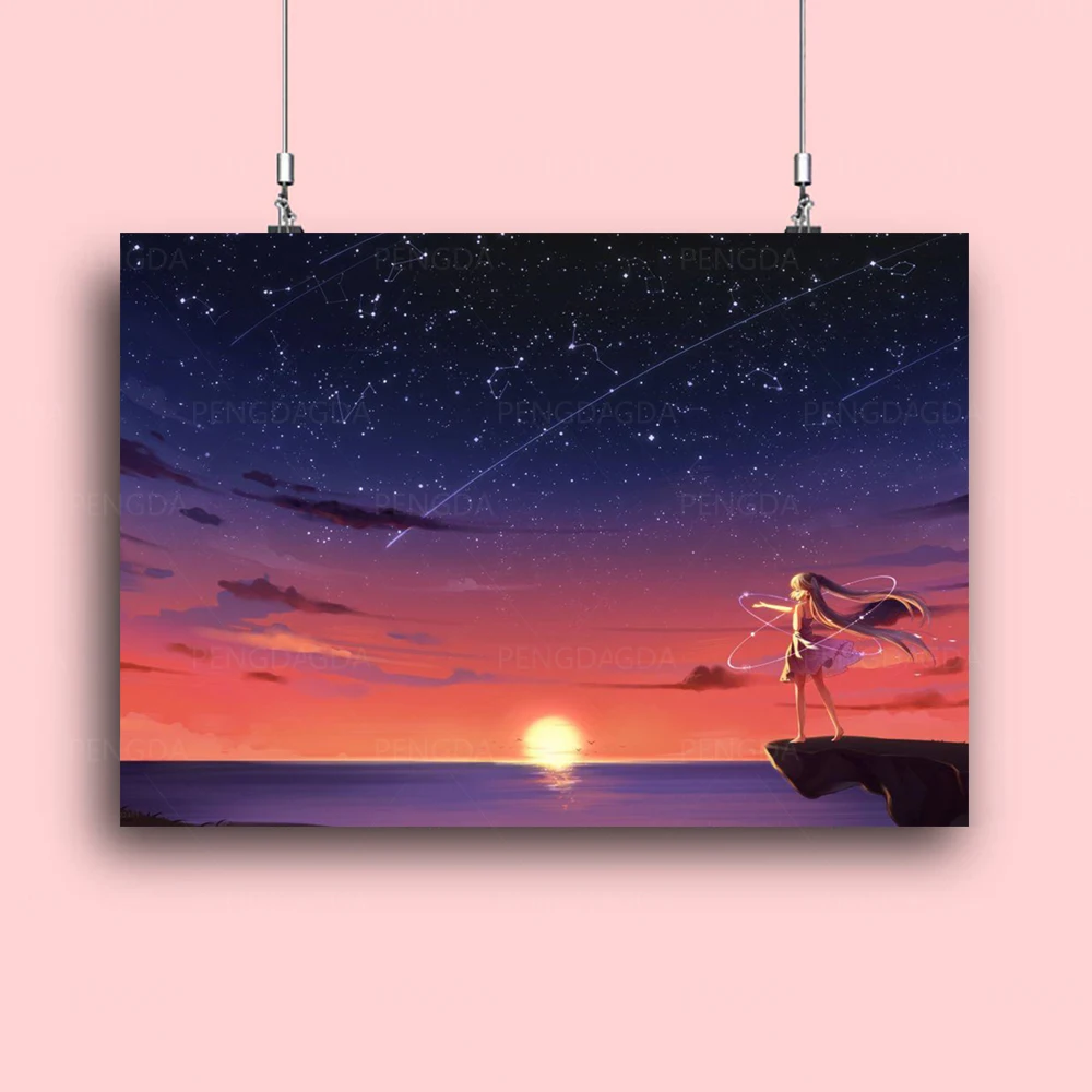 

Canvas HD Printed Starry Sky Painting Wall Art Sunset Glow Poster Home Decor Sunset Pictures Aesthetic For Living Room Modular