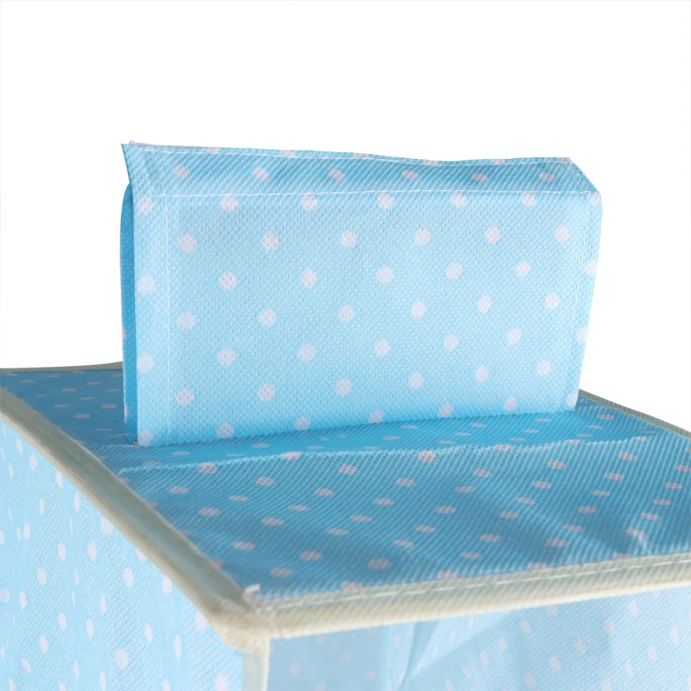 

4 Layers Hanging Closet Organizer Foldable Non-woven Hanging Shelves with 1 Drawer 25x18x59cm (Blue with Dot)