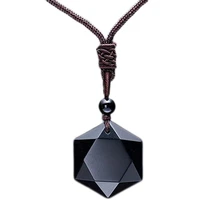 black obsidian hexagram natural stone necklace translucent ice obsidian wolf tooth amulet his and hers couples necklace