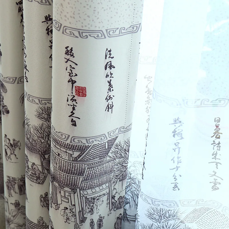 Qingming Shanghe, китайские затемненные занавески на окно с чернильной краской для гостиной, занавески для спальни, занавески для Кабинета