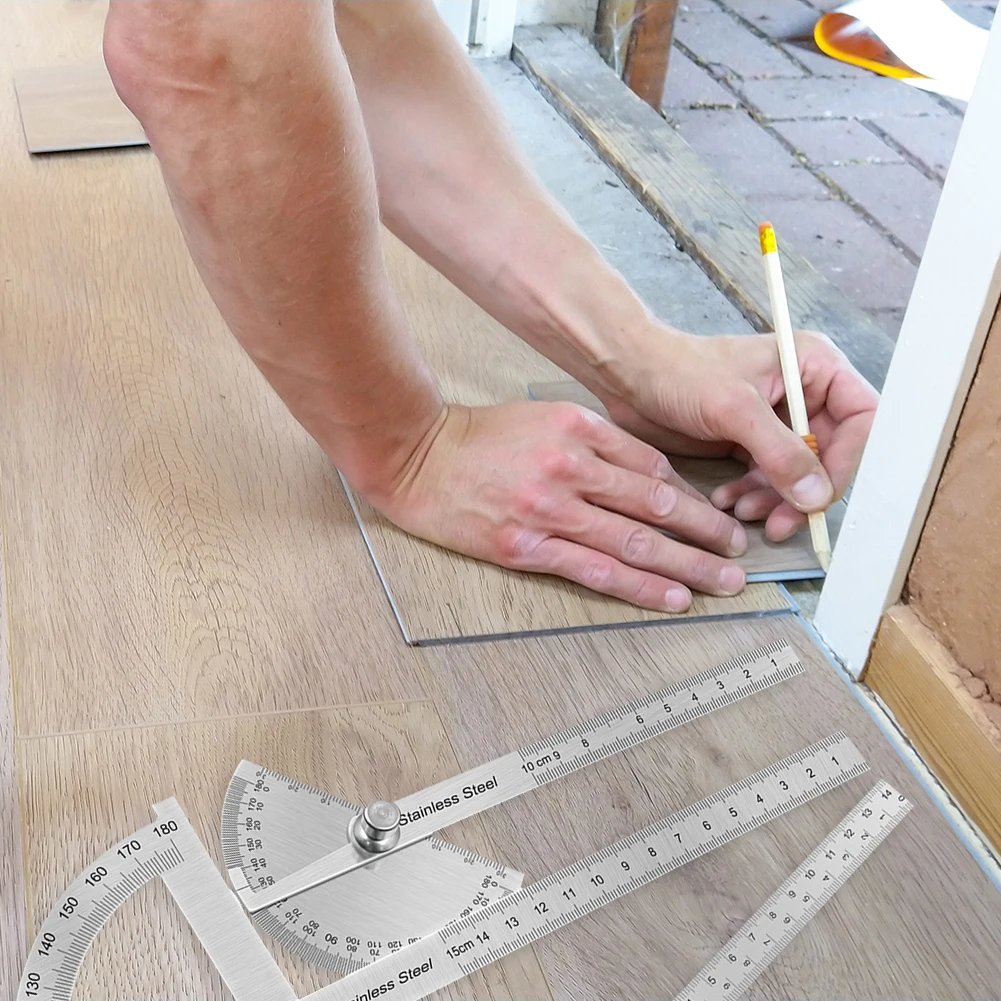 

Stainless Steel Protractor Round Head Rotary Angle Rule Metal Arm Ruler Adjustable Multifunction Mathematics Measuring Tool