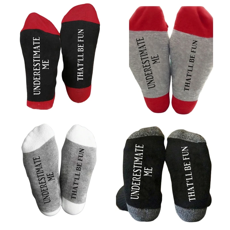 Женские и мужские хлопковые носки забавные среднего размера с надписью Understimate Me