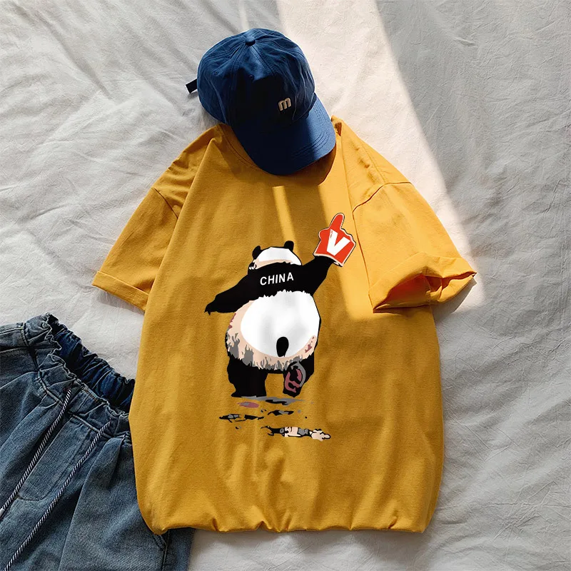 Мужская футболка с круглым вырезом разноцветная Футболка принтом панды размеры