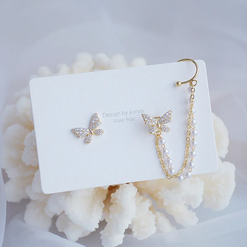 

Korean Elegant Cute Rhinestone Butterfly Stud Earrings For Women Girls Fashion Metal Chain Boucle D'oreille Fashion Jewelry 2021
