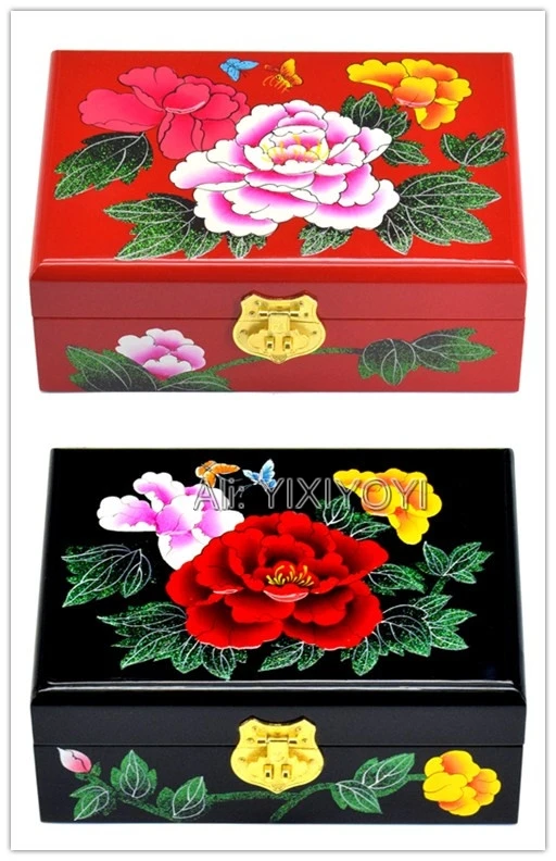 В китайском стиле ретро 2 Слои деревянная шкатулка для украшений с зеркалом