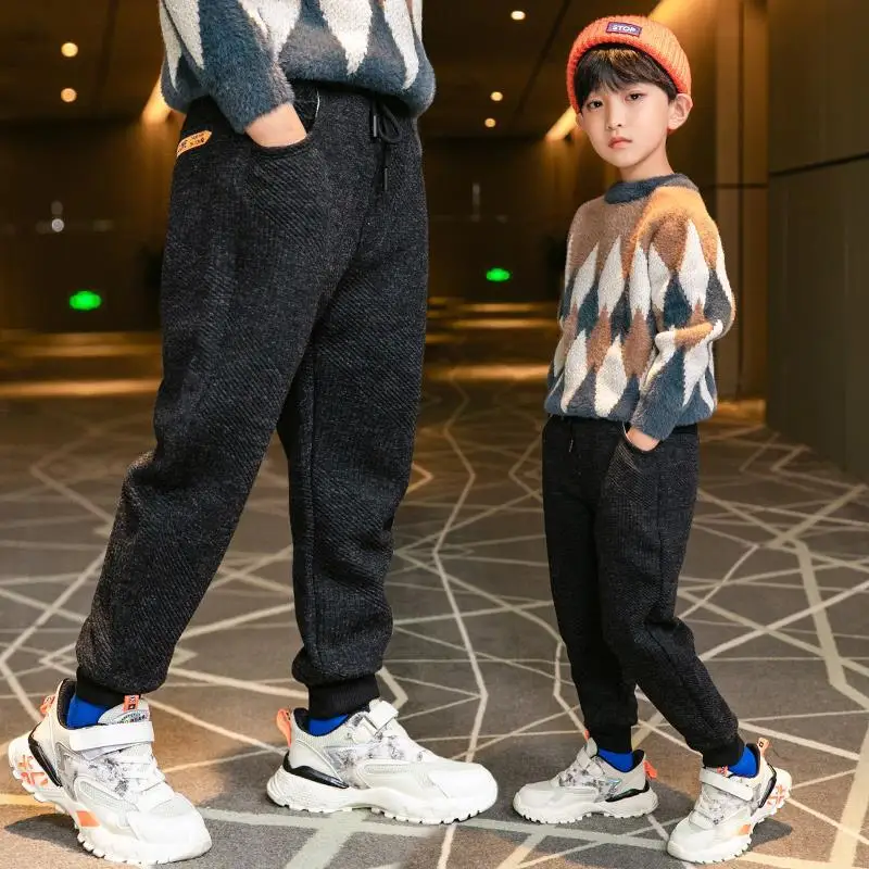 

Boys Plush Pants Autumn Winter 2022 New Teen Children's Loose Casual Pants Kids Thick Loose Trousers