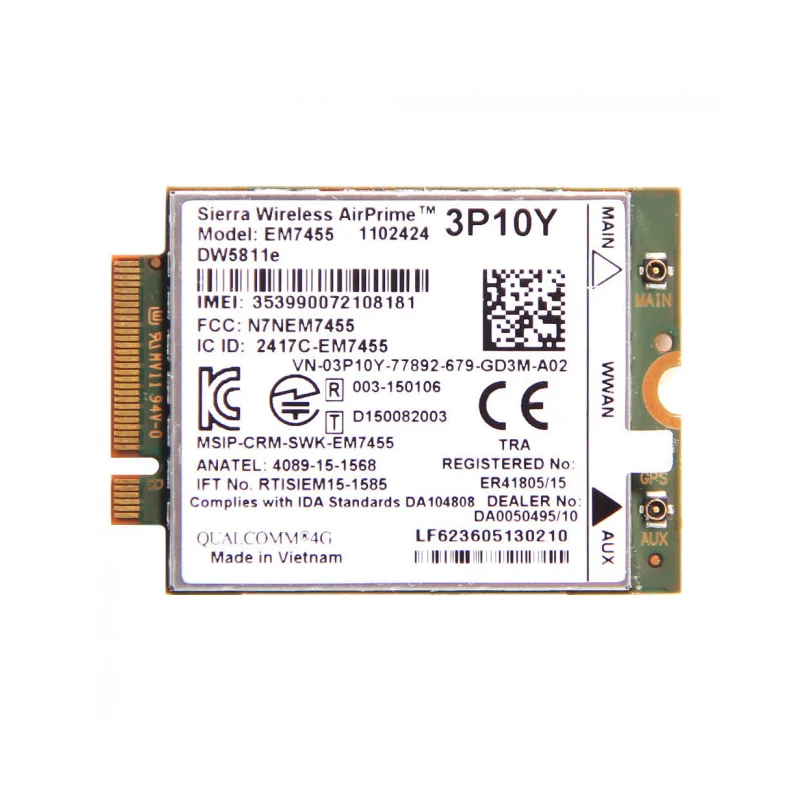 Wireless EM7455 LTE 4G Cat6 NGFF Module DW5811e 3P10Y 300M For E7270 E7470 E7370 E5570 Sem Fio FDD/TDD Gobi6000 +  antena