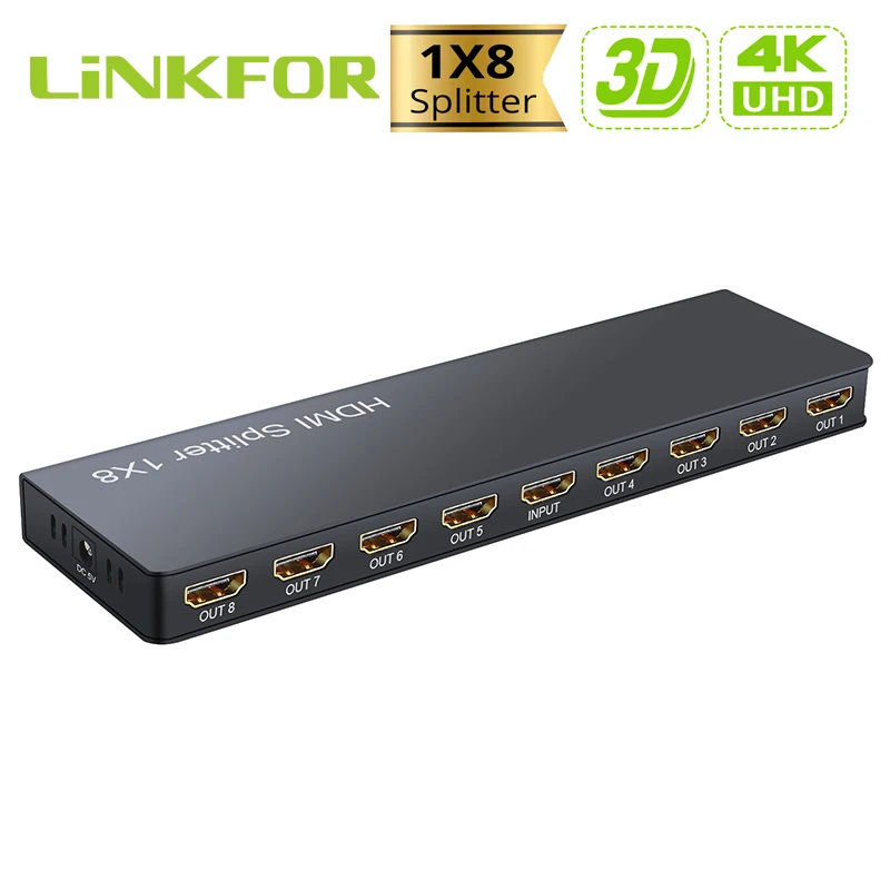 Разделитель LiNKFOR 1x8 HDMI совместимый разветвитель Full HD 4K/2K 30 Гц 1080p 3D 1 в 8 выход для Blu