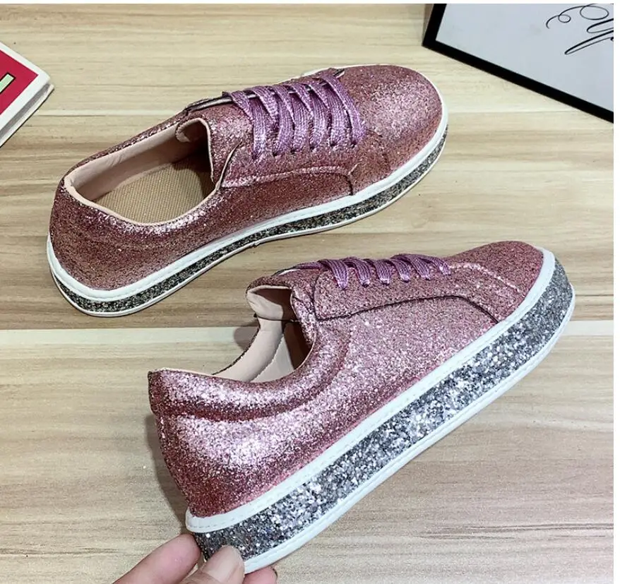 Women Shoes Women Flats Casual Lace Up Sexy Rhinestone New Crystal Platform Sneakers Sapato Chaussure Zapatos De Mujer 2021 nes