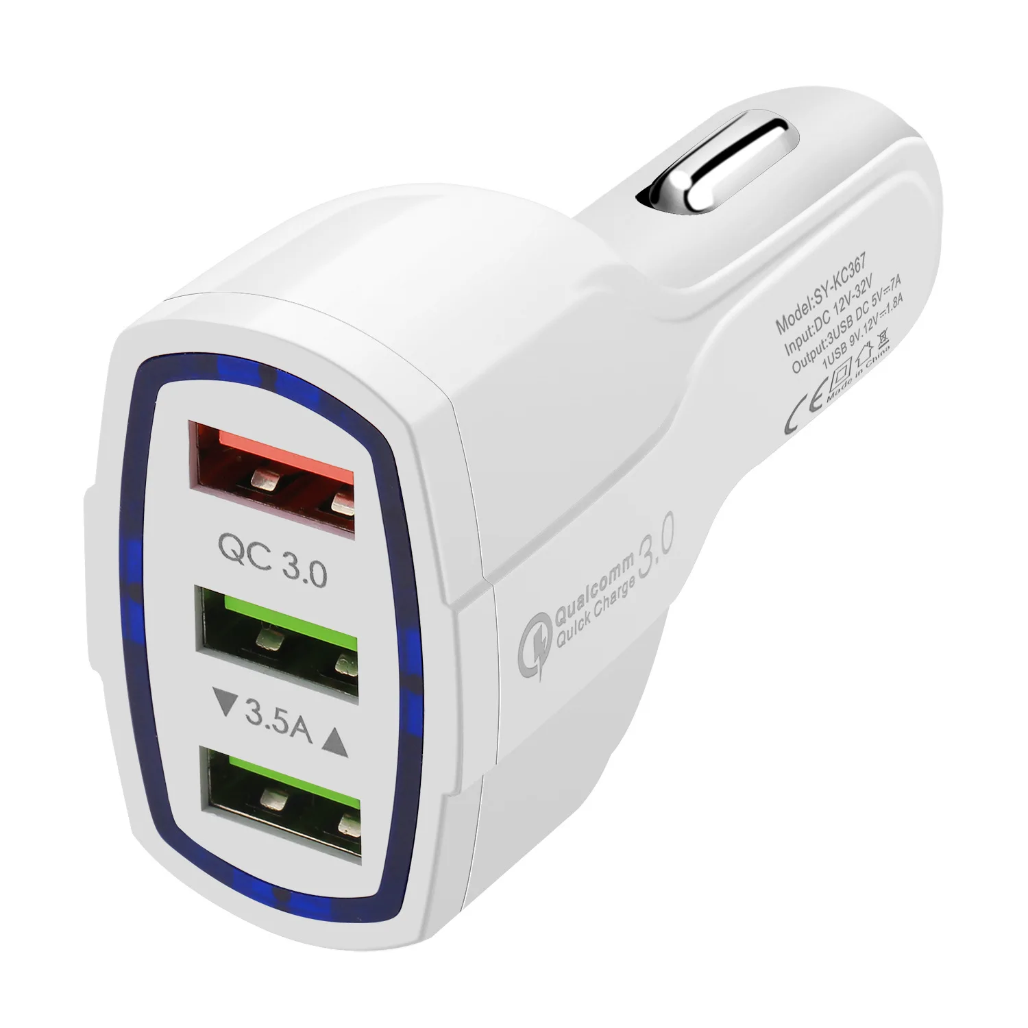 

QC car charger three port USB car charger one tow three 3.5A quick charge QC3.0 car phone charger white