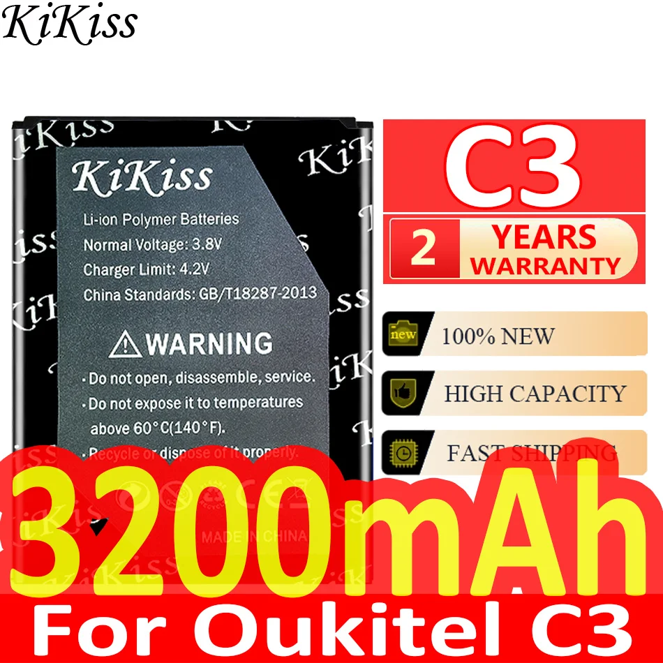 

Мощный аккумулятор KiKiss 3200 мАч для Oukitel C3 C 3, аккумуляторы для телефона большой емкости