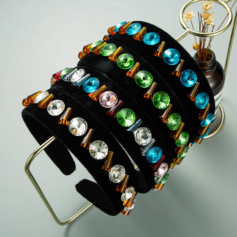 

2021 Luxury Shiny Full Crystal Head Hoop Wide-Brimmed Headband Women Rhinestone Headband Sponge Point Diamond Hair Accessories