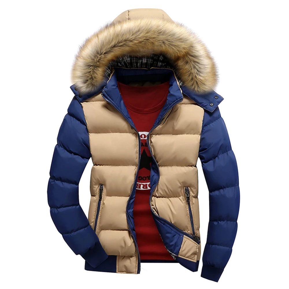 Winter Spring Jacket Men Fur Collar Hooded Warm Outwear Man Patchwork Parka and Coats Windbreaker Parkas Male Casual Wear