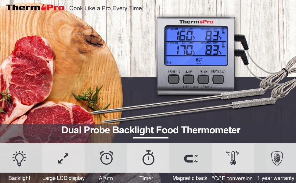 ThermoPro TP17 Цифровой Кухонный Термометр для духовки Мяса термометр с таймером